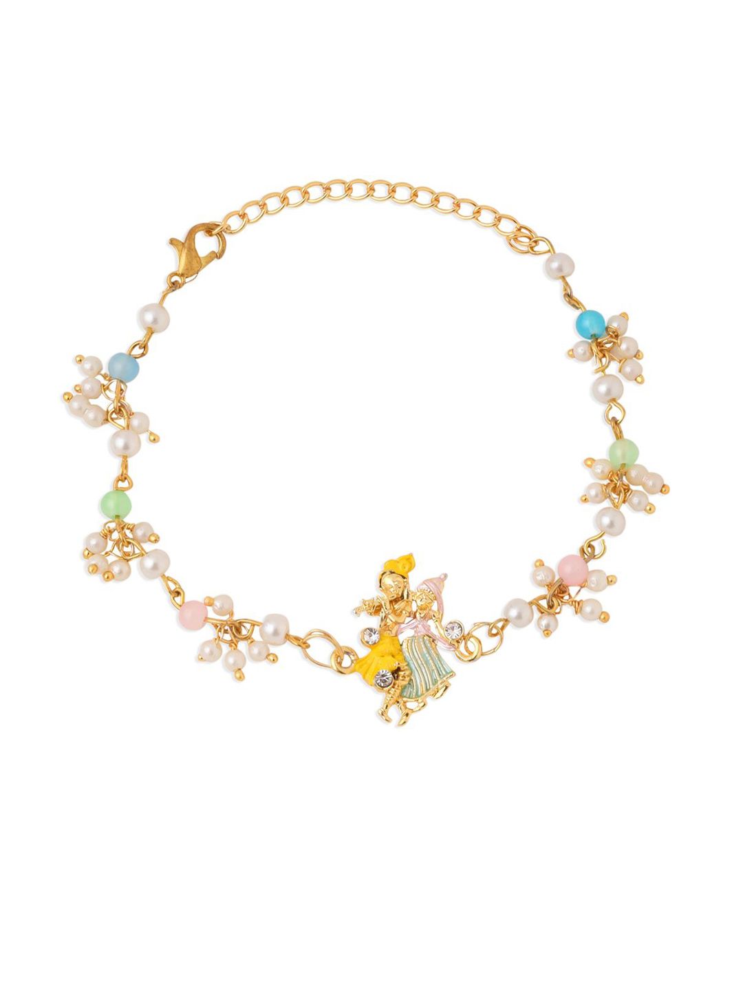 Anouk Artificial Stones Studded & Pearls Beaded Bhaiya Bhabhi Rakhis With Roli Chawal