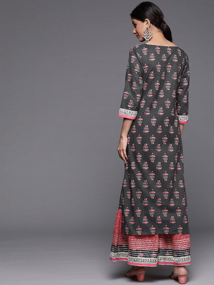 Indyancart VA Women'sEthnic Motifs Printed Kurta with Sharara