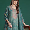 Indyancart IE Ethnic Motifs Embroidered Sequinned Kurta with Palazzos & Dupatta