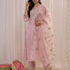 Dhiyona IE Pink Ethnic Motifs Embroidered Gotta Patti Kurta with Trousers & Dupatta