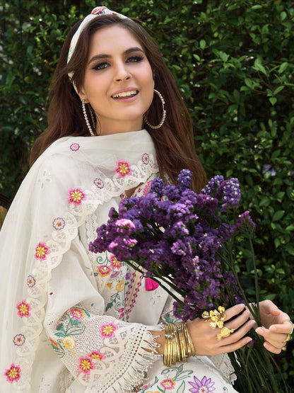 Women Floral Embroidered Regular Sequinned Pure Cotton Kurta with Trousers & With Dupatta