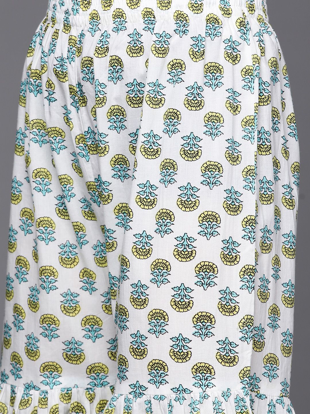 Indyancart VA Women's Sea Green & White Floral Printed Gotta Patti Pure Cotton Kurta with Sharara