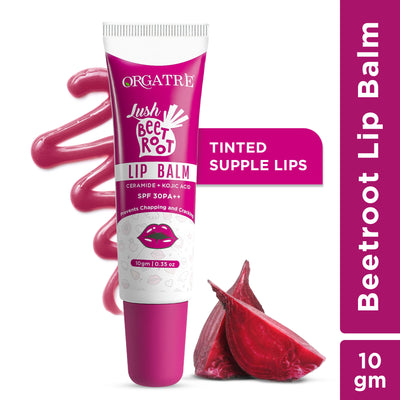 Orgatre Beetroot Tinted Lip Balm SPF 30 PA++ with Ceramide & Kojic Acid for Brighten Dark Lips