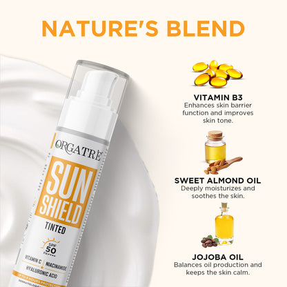 Orgatre Tinted Sunscreen SPF 50 PA, Niacinamide & Vitamin C Waterproof & Lightweight Matte Finish