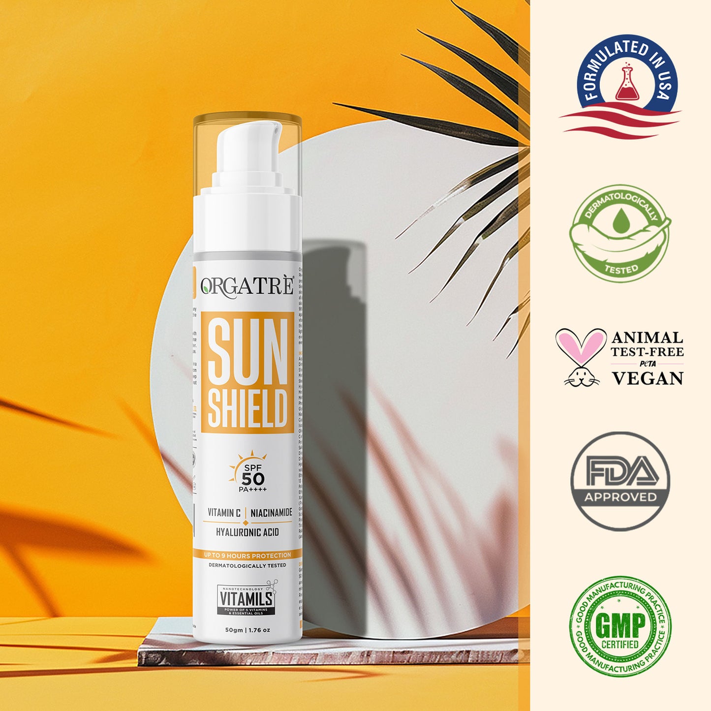 Orgatre Niacinamide, Vitamin C Sunscreen SPF 50 PA+++ Waterproof & Lightweight Matte Finish 50gms