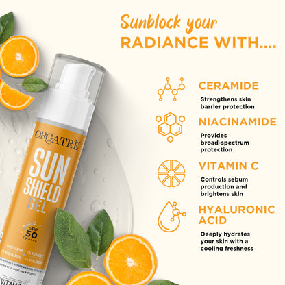 Orgatre Cooling Aqua Gel Sunscreen SPF 50 PA++++ With Niacinamide & Vit C Sunscreen Water Based Gel