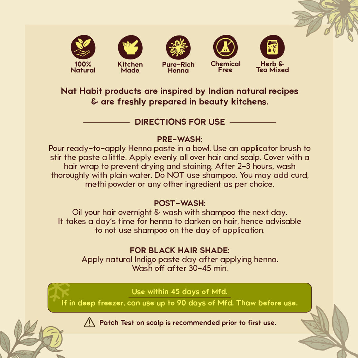 Nat Habit Ready-To-Apply Henna Paste Pre-Soaked In Black Tea, Rosemary Oil & Herbs - Dark Brown