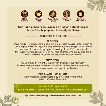Nat Habit Ready-To-Apply Henna Paste Pre-Soaked In Black Tea, Rosemary Oil & Herbs - Dark Brown