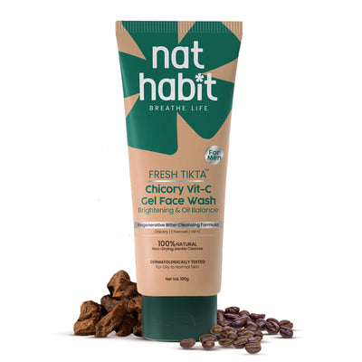 Nat Habit Tikta Roasted Chicory Face Wash (Gel) for Men, Activated Charcoal Face Wash for Skin Detox
