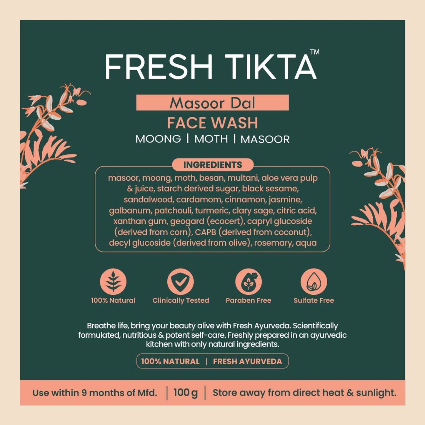 Nat Habit Fresh Masoor Dal Face Wash For Combination Skin, Face Cleanser For Brightening & Tan