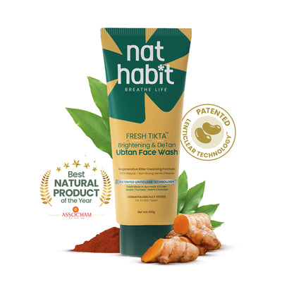 Nat Habit Brightening Ubtan Face Wash, Tikta for Dull Skin, Anti Aging with Wild Turmeric, All Skin