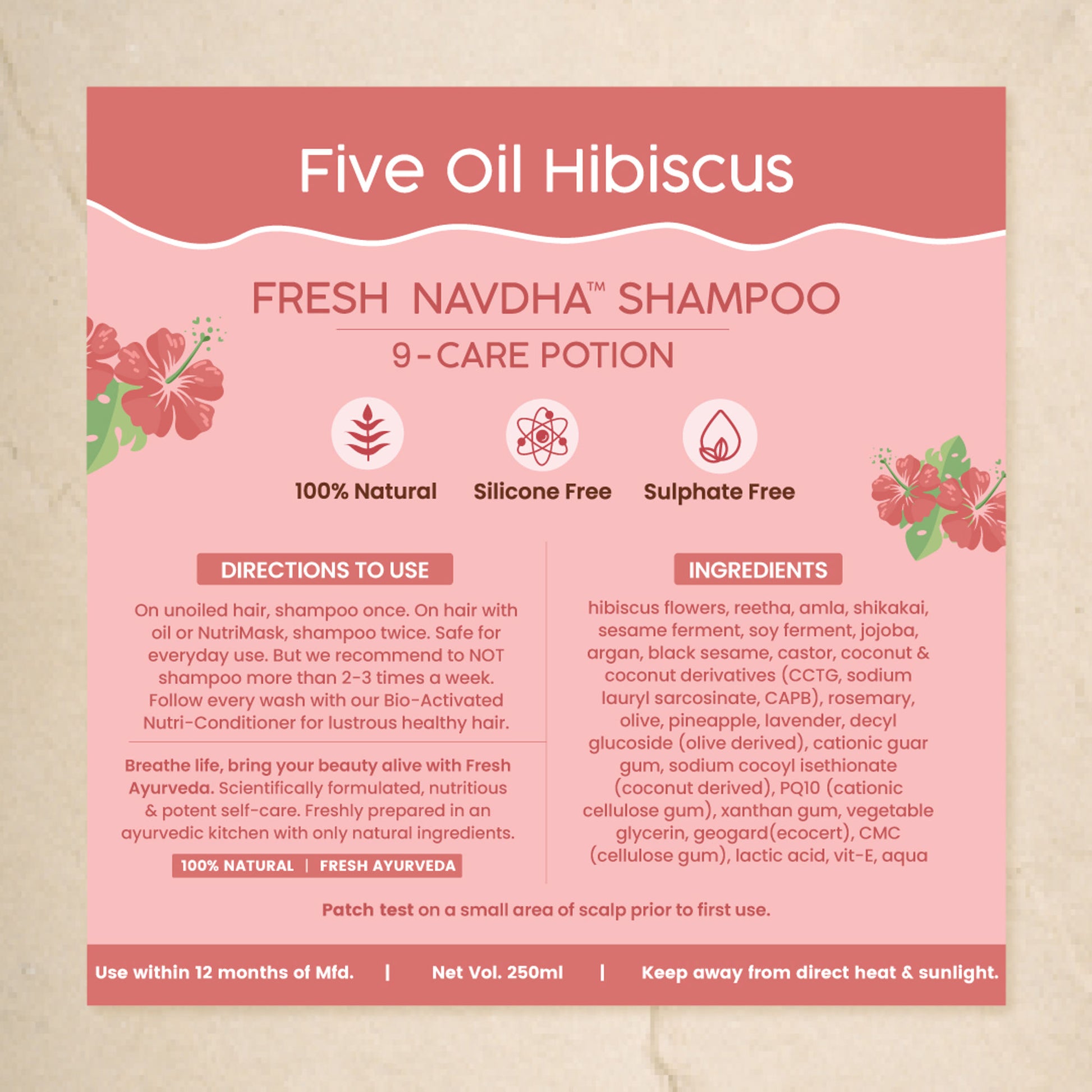 Nat Habit Five Oil Hibiscus Shampoo For Long Thick Hair, Sulphate Free Shampoo For Hair Fall Control