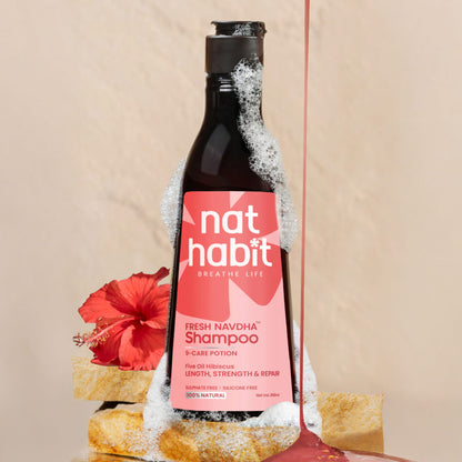 Nat Habit Five Oil Hibiscus Shampoo For Long Thick Hair, Sulphate Free Shampoo For Hair Fall Control