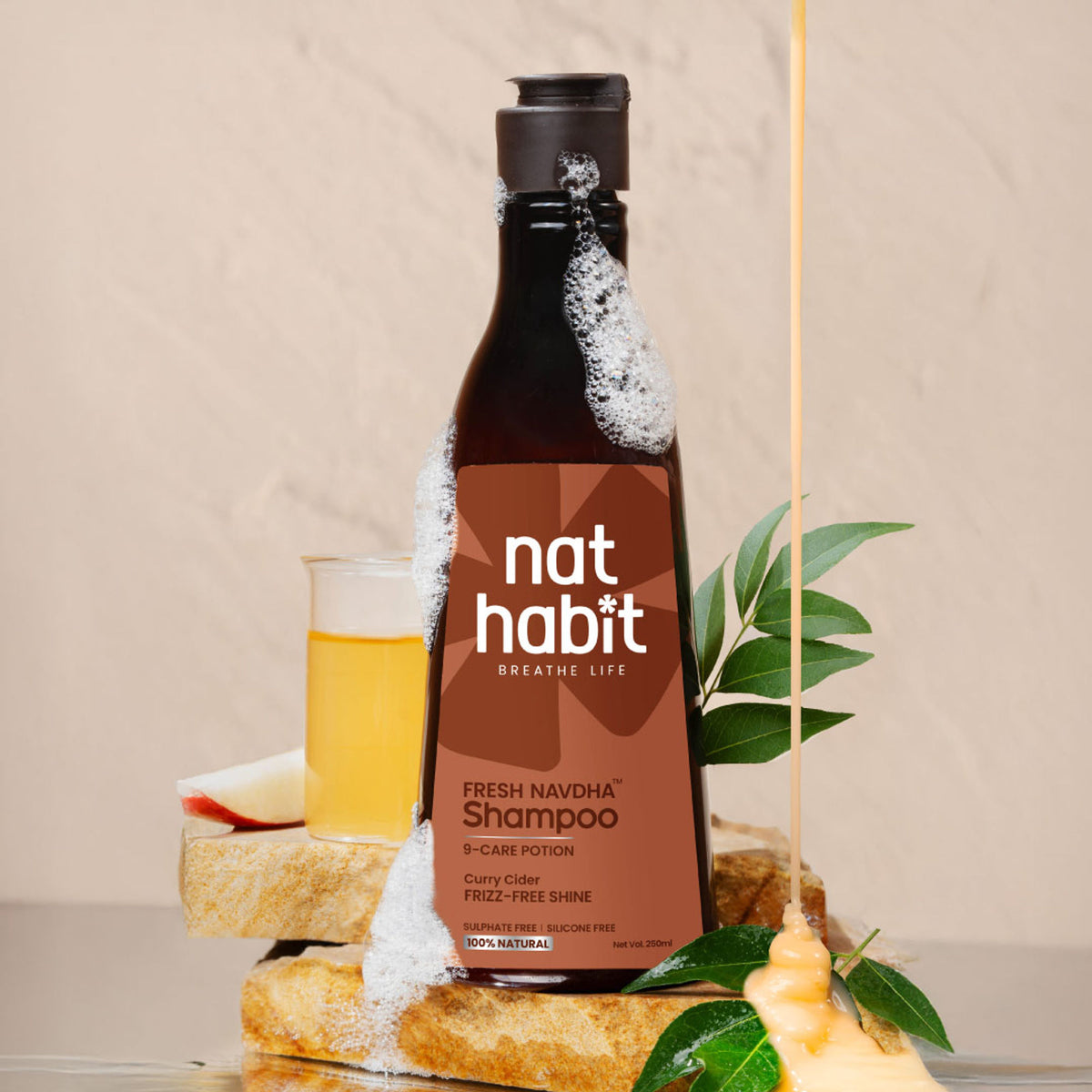 Nat Habit Curry Cider Navdha Shampoo For Soft And Shiny Hair, Sulphate Free Shampoo And Conditoner