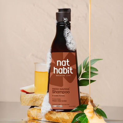 Nat Habit Curry Cider Navdha Shampoo For Soft And Shiny Hair, Sulphate Free Shampoo And Conditoner