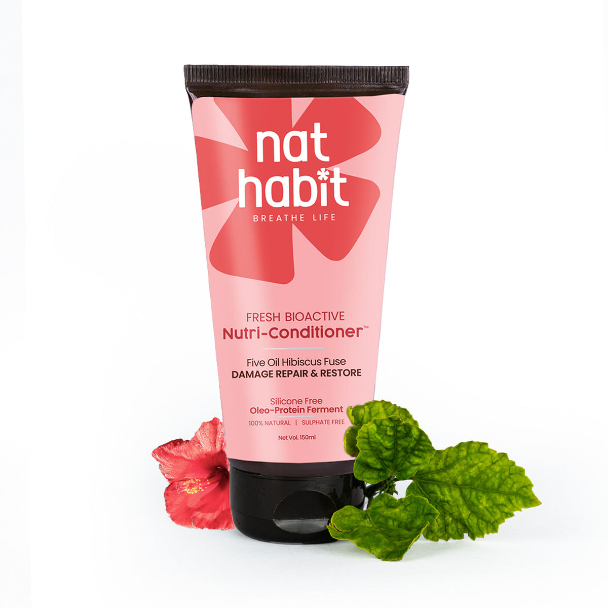 Nat Habit Five Oil Hibiscus Conditioner For Hair Fall Control, 72 Hrs Frizz Control With Fenugreek
