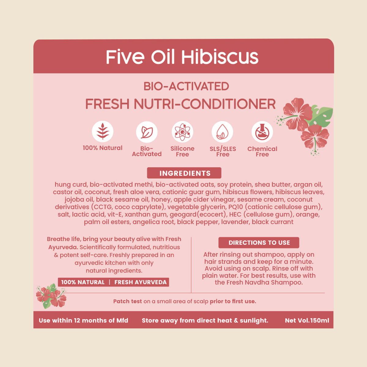 Nat Habit Five Oil Hibiscus Conditioner For Hair Fall Control, 72 Hrs Frizz Control With Fenugreek