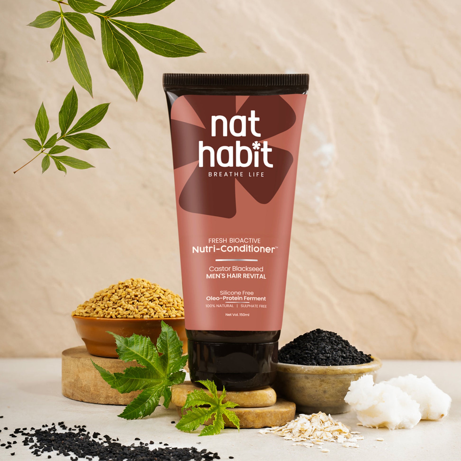 Nat Habit Castor Black Seed Conditioner For Manageable Hair, Men'S Revital With Castor & Curd