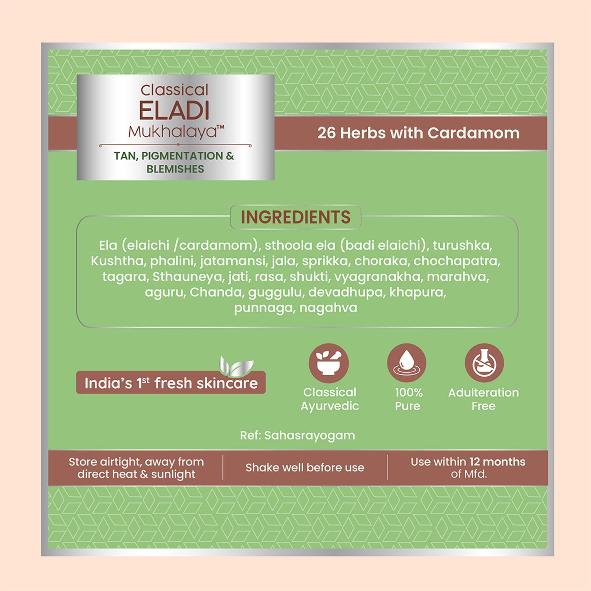 Nat Habit Classical Eladi Mukhalaya Face Oil, Tailam For Tan & Pigmentgation with Taila-Paka Process