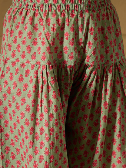 Indyancart IE Floral Printed Pure Cotton Kurta Straight Kurta With Salwar And Dupatta