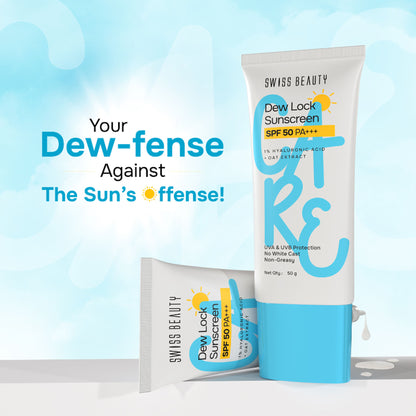 Swiss Beauty Care Dew Lock Sunscreen SPF 50 PA+++ With 1% Hyaluronic Acid
