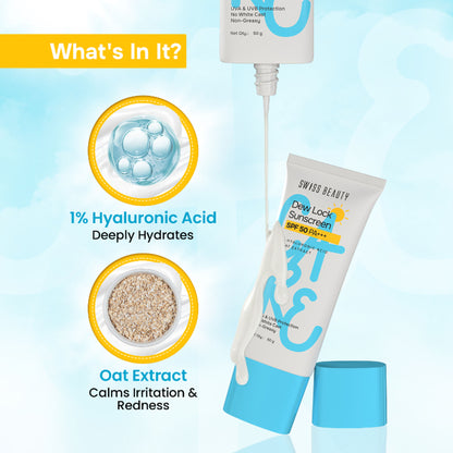 Swiss Beauty Care Dew Lock Sunscreen SPF 50 PA+++ With 1% Hyaluronic Acid