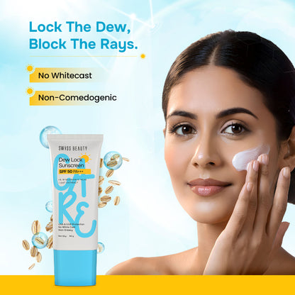 Swiss Beauty Care Dew Lock Sunscreen SPF 50 PA+++ With 1% Hyaluronic Acid