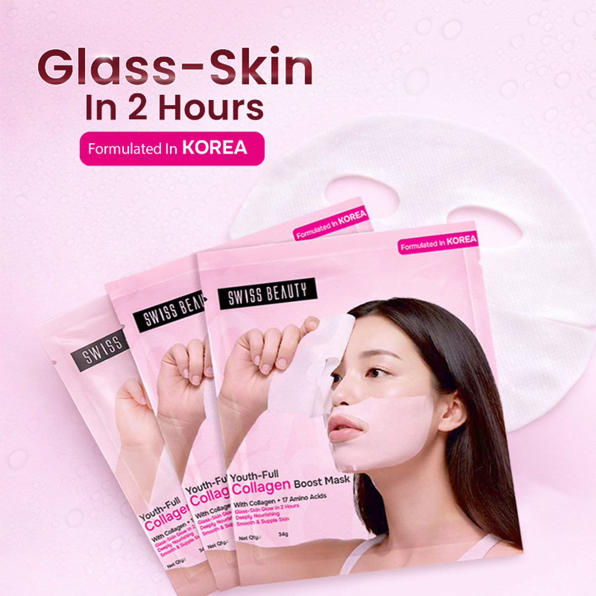 Swiss Beauty Care Youth-Full Collagen Boost Mask,Glass-Skin In 2 Hours With Collagen 17 Amino Acids