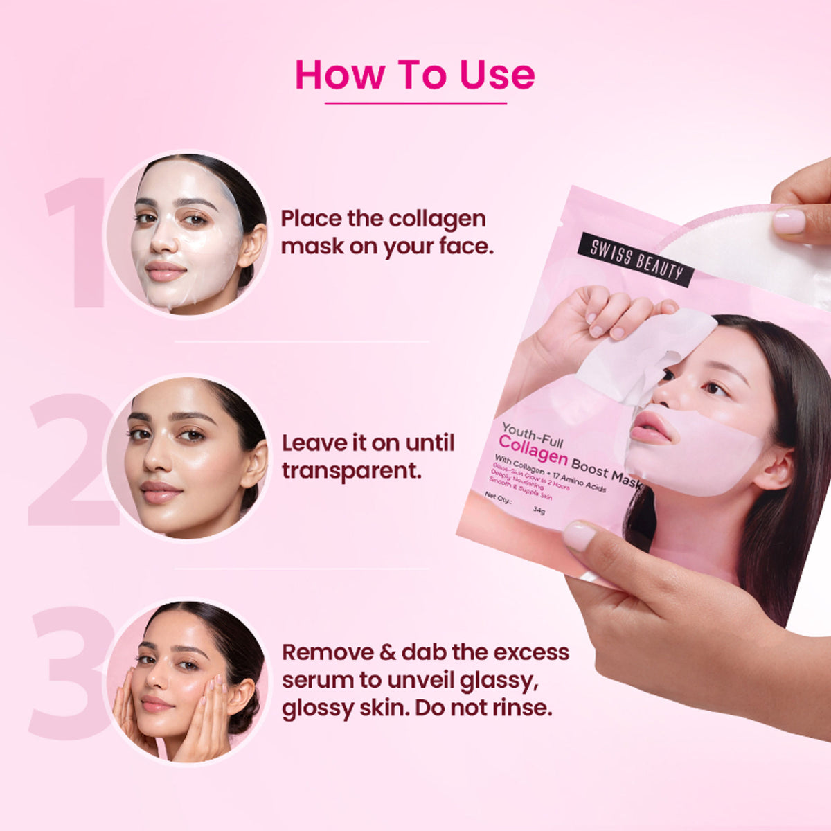 Swiss Beauty Care Youth-Full Collagen Boost Mask,Glass-Skin In 2 Hours With Collagen 17 Amino Acids