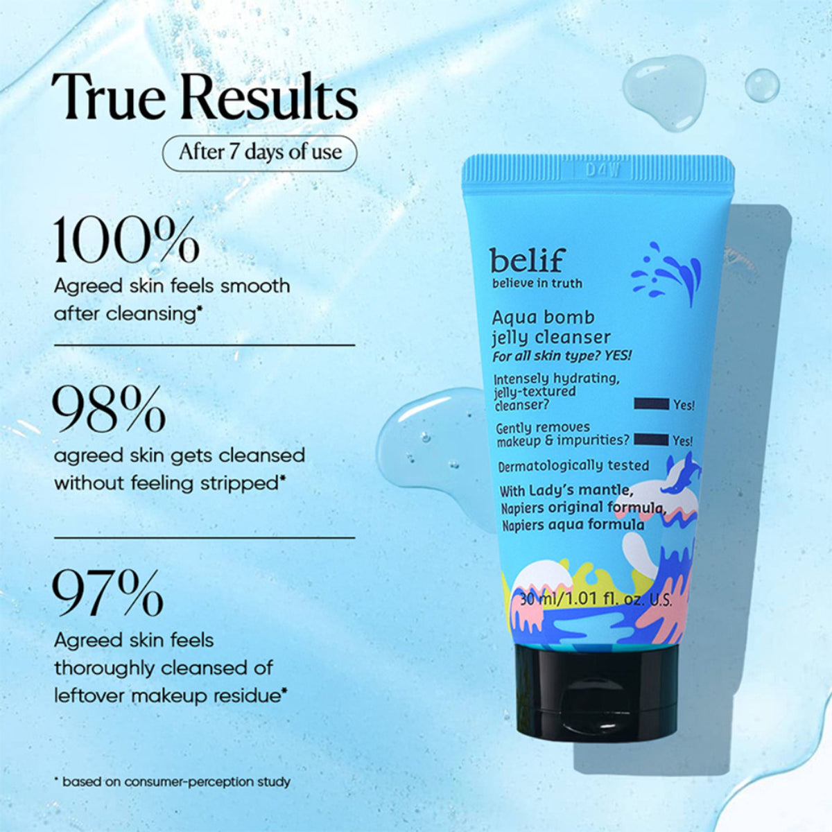 belif Aqua Bomb Jelly Cleanser - Hydrating Vegan Korean Gentle Face Wash & & Makeup Remover