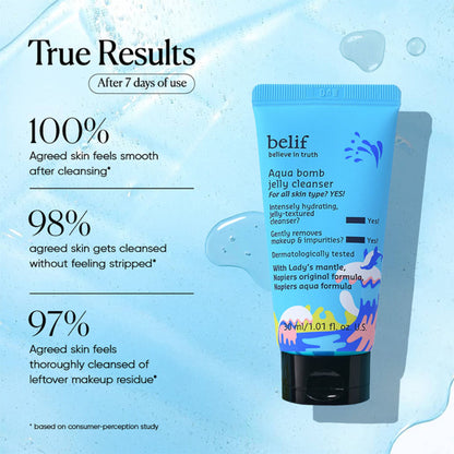 belif Aqua Bomb Jelly Cleanser - Hydrating Vegan Korean Gentle Face Wash & & Makeup Remover