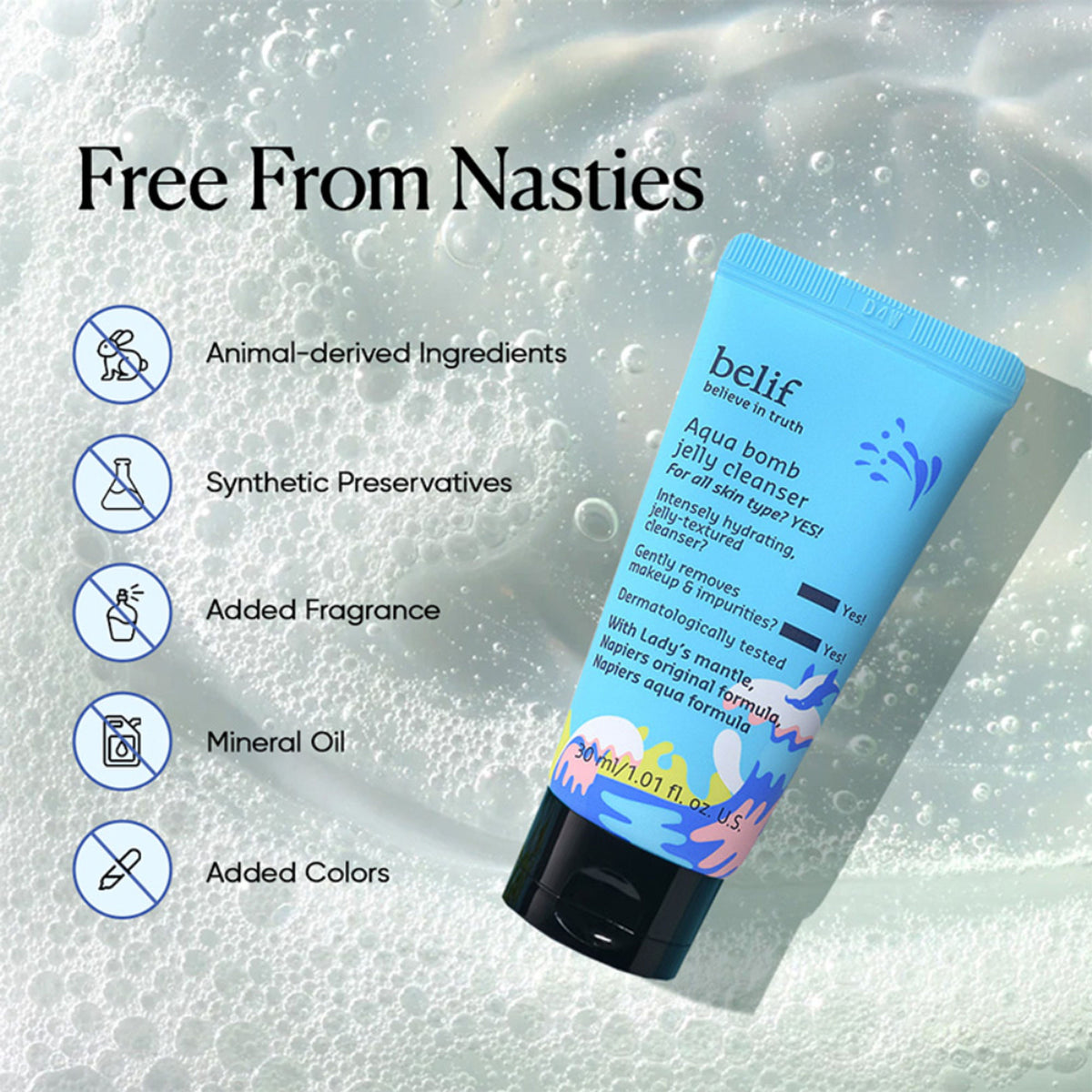 belif Aqua Bomb Jelly Cleanser - Hydrating Vegan Korean Gentle Face Wash & & Makeup Remover
