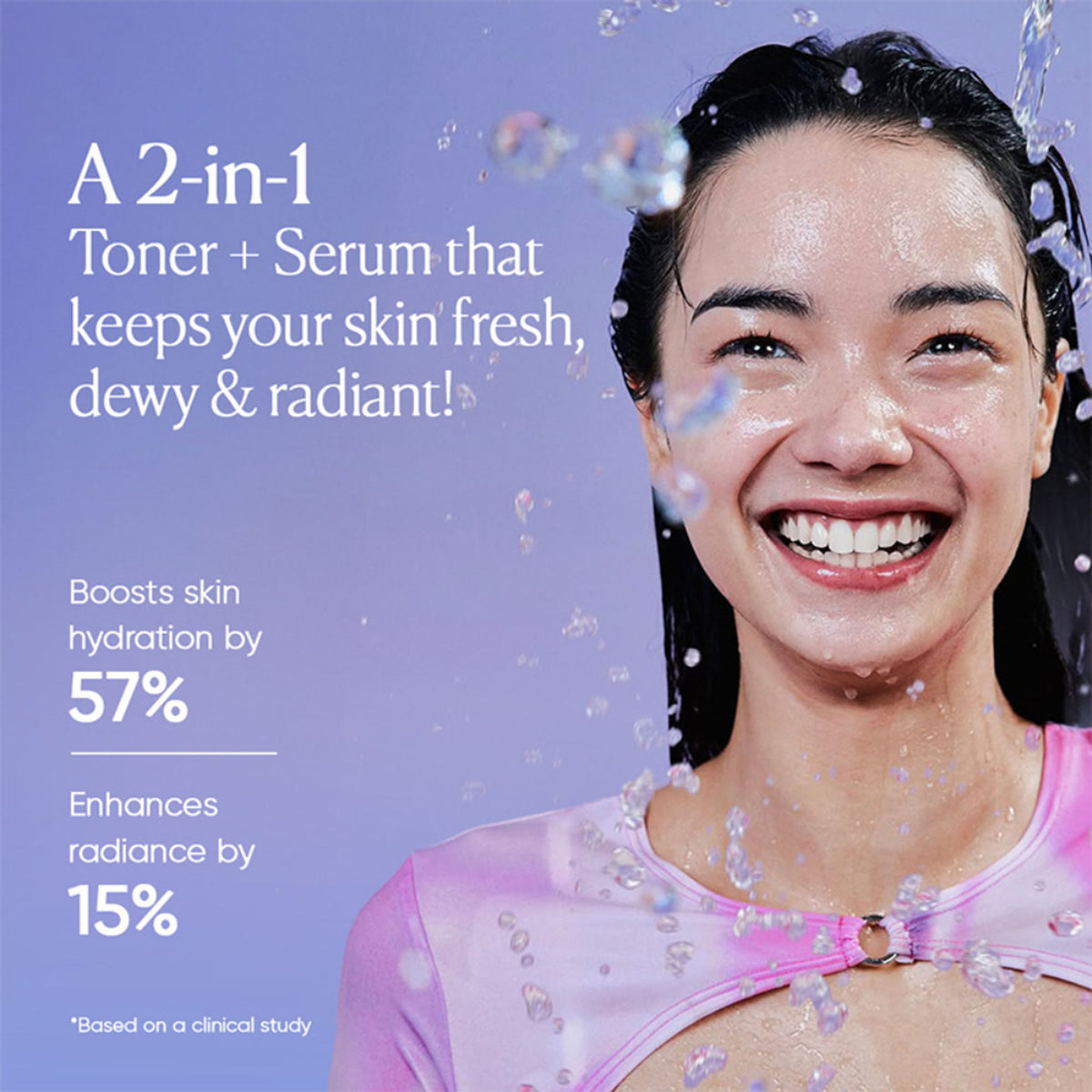 belif Numero10 Essence Korean vegan water toner and brightening serum in a clear glass bottle with a white pump dispenser