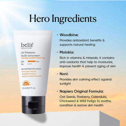 belif Multi-Vitamin Tinted Korean Sunscreen SPF50+ PA++++ Flawless Poreless Primer, In Vivo Tested