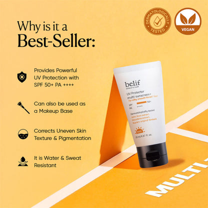 belif Multi-Vitamin Tinted Korean Sunscreen SPF50+ PA++++ Flawless Poreless Primer, In Vivo Tested