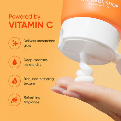 The Face Shop Vitamin C Brightening Korean Face Wash - Foaming Cleanser with Niacinamide & Panthenol