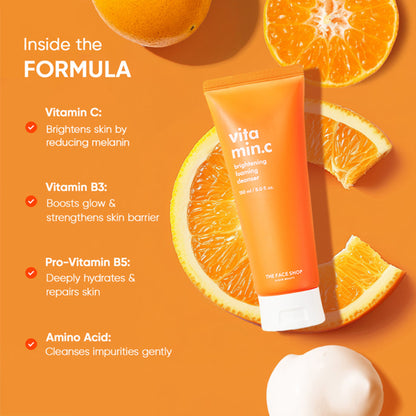 The Face Shop Vitamin C Brightening Korean Face Wash - Foaming Cleanser with Niacinamide & Panthenol