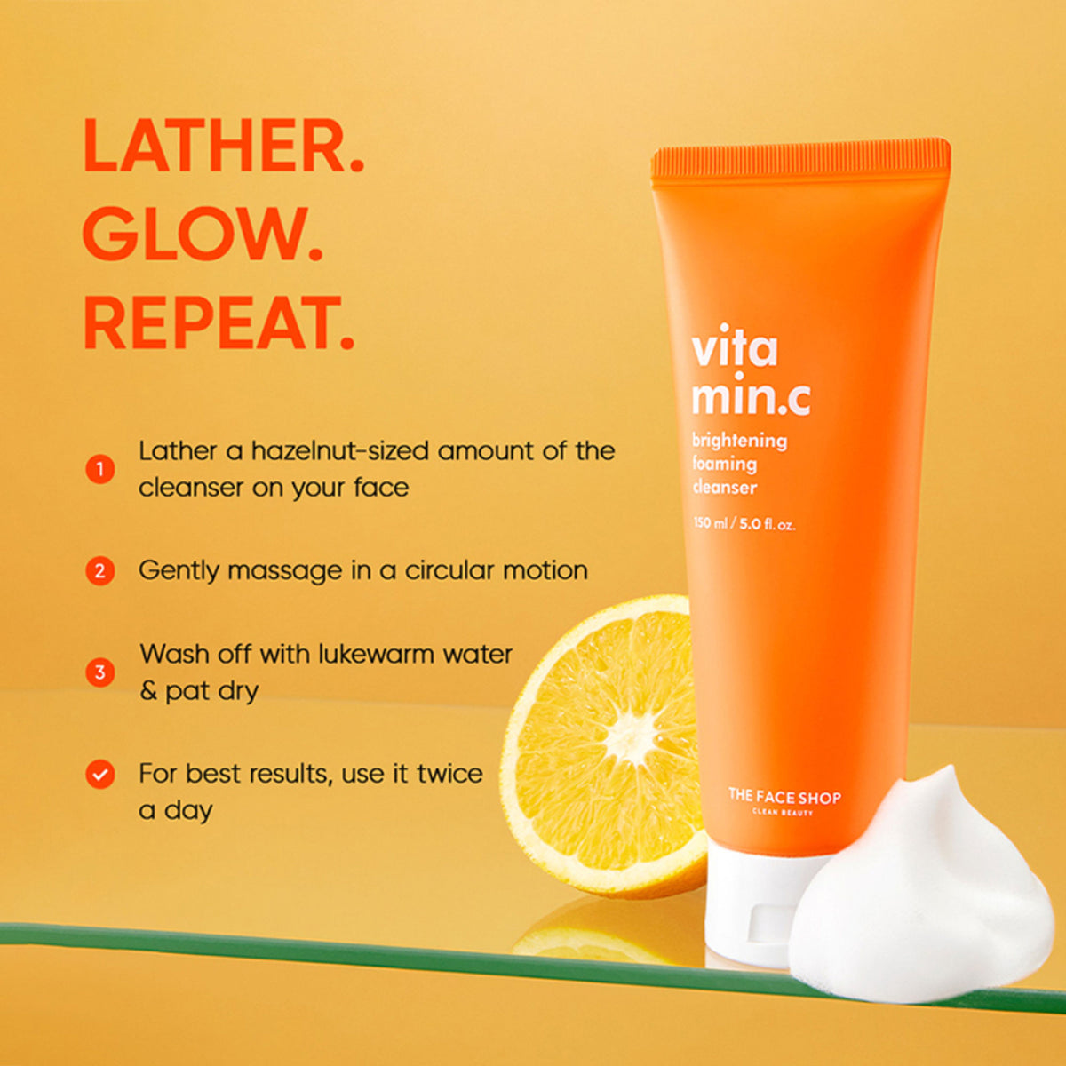 The Face Shop Vitamin C Brightening Korean Face Wash - Foaming Cleanser with Niacinamide & Panthenol