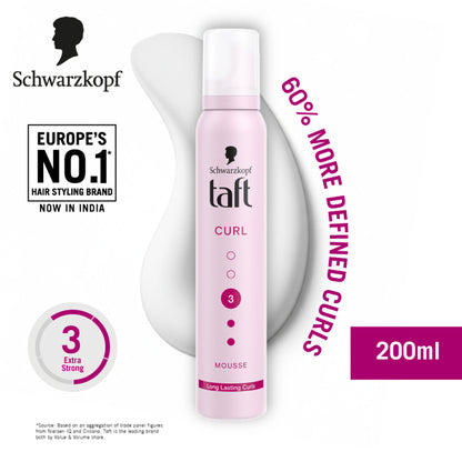 Schwarzkopf TAFT Curl Hold 3 Hair Mousse For Long Lasting Curls Weather-Proof Formula