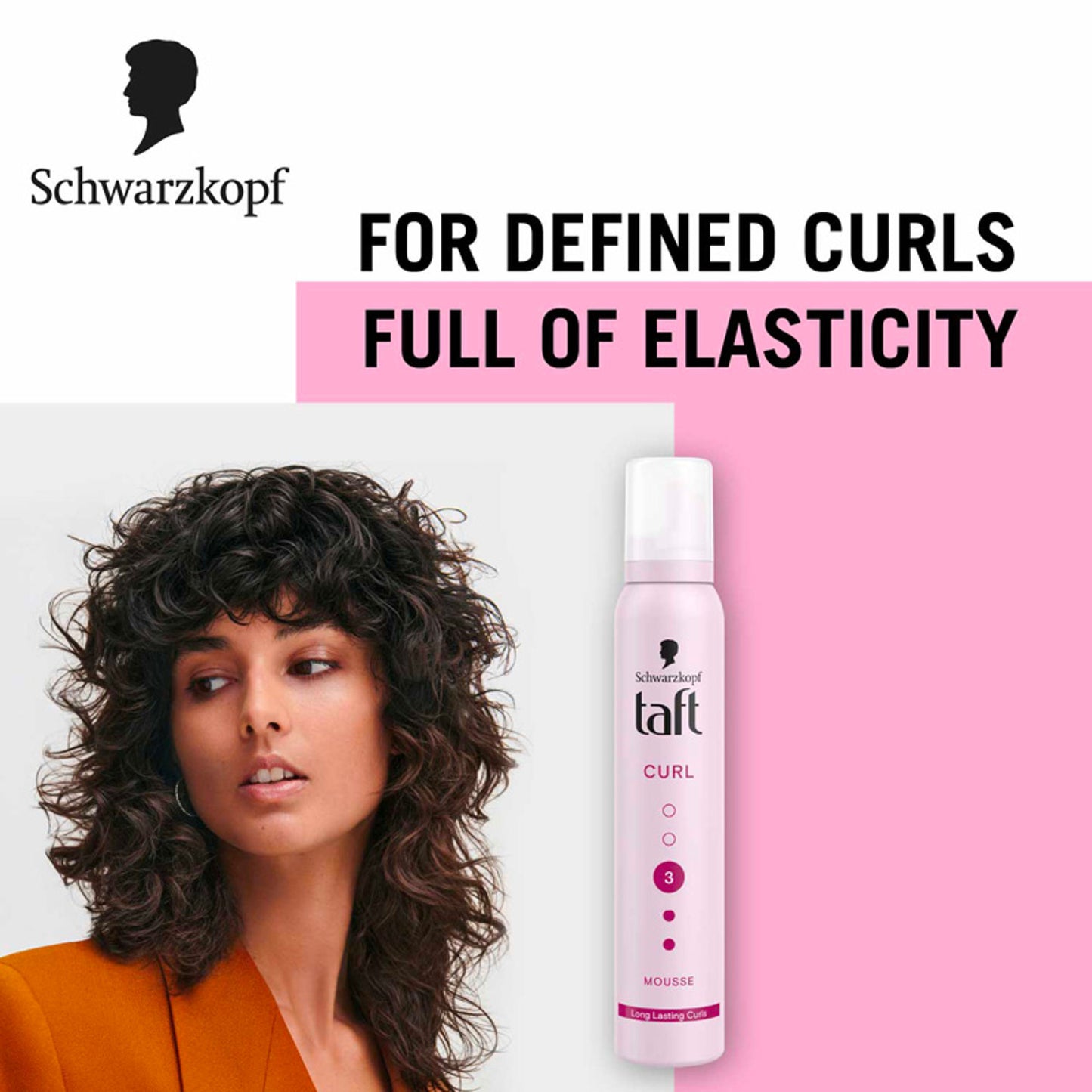 Schwarzkopf TAFT Curl Hold 3 Hair Mousse For Long Lasting Curls Weather-Proof Formula