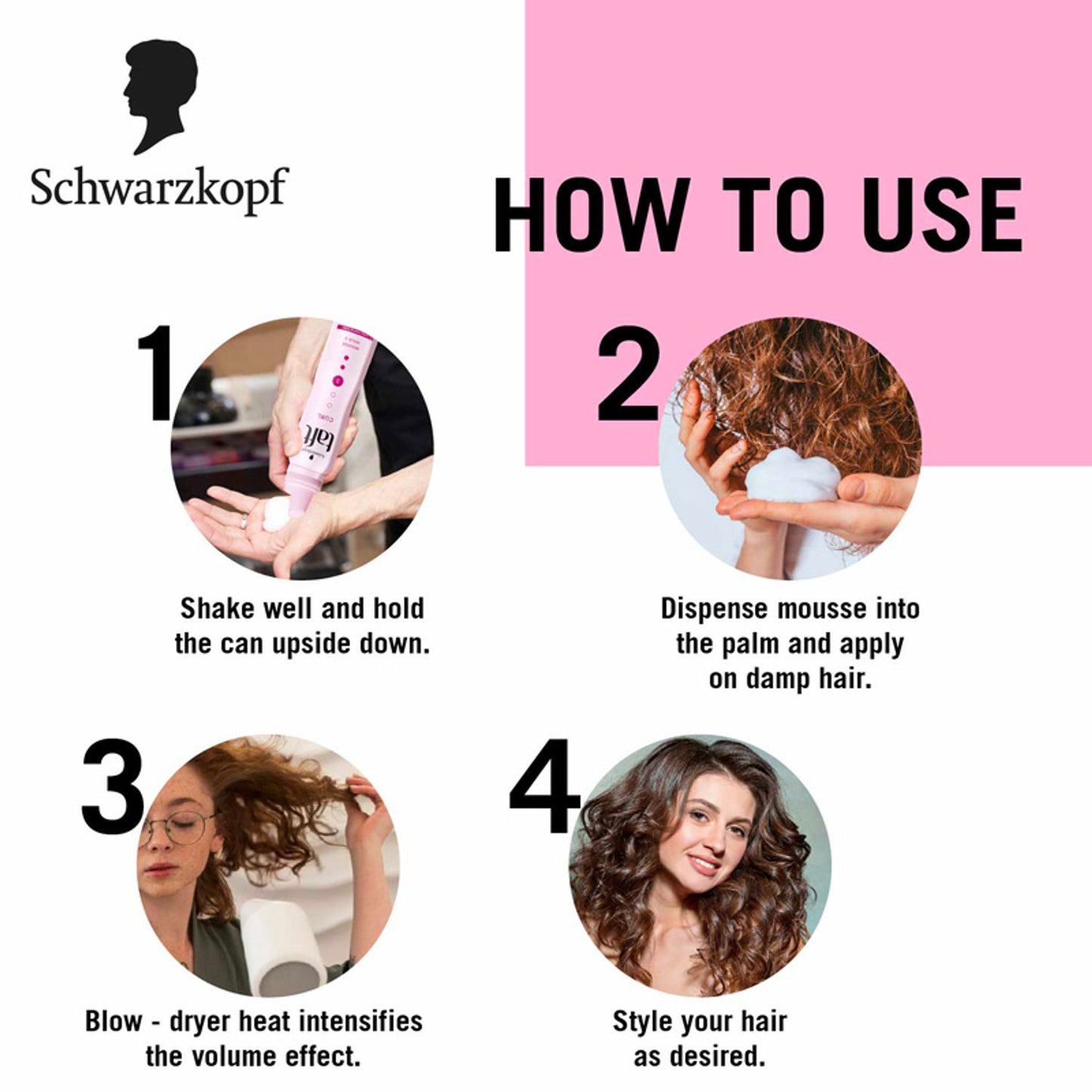 Schwarzkopf TAFT Curl Hold 3 Hair Mousse For Long Lasting Curls Weather-Proof Formula