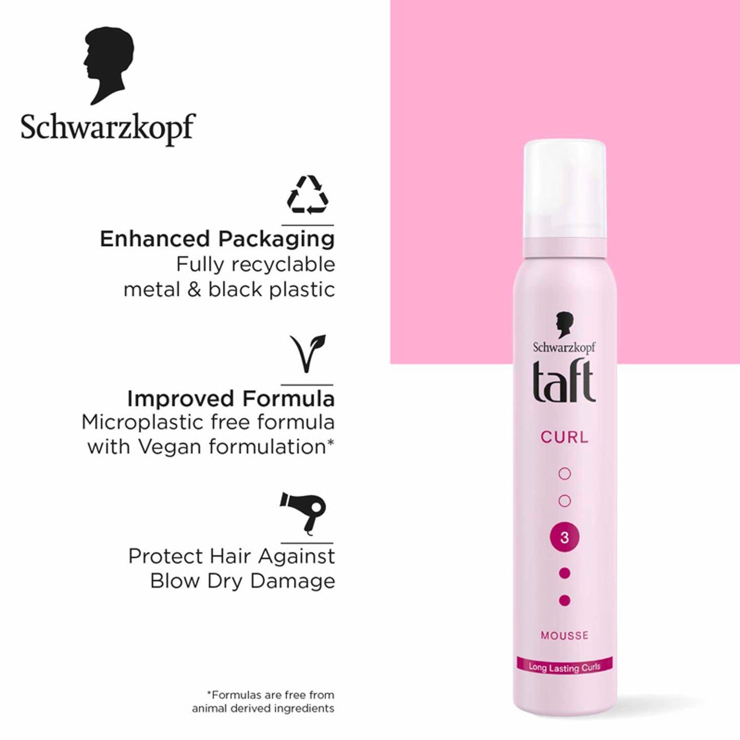 Schwarzkopf TAFT Curl Hold 3 Hair Mousse For Long Lasting Curls Weather-Proof Formula