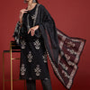 Dhiyona IE Floral Printed Kantha Work Pure Cotton Kurta With Trousers & Dupatta