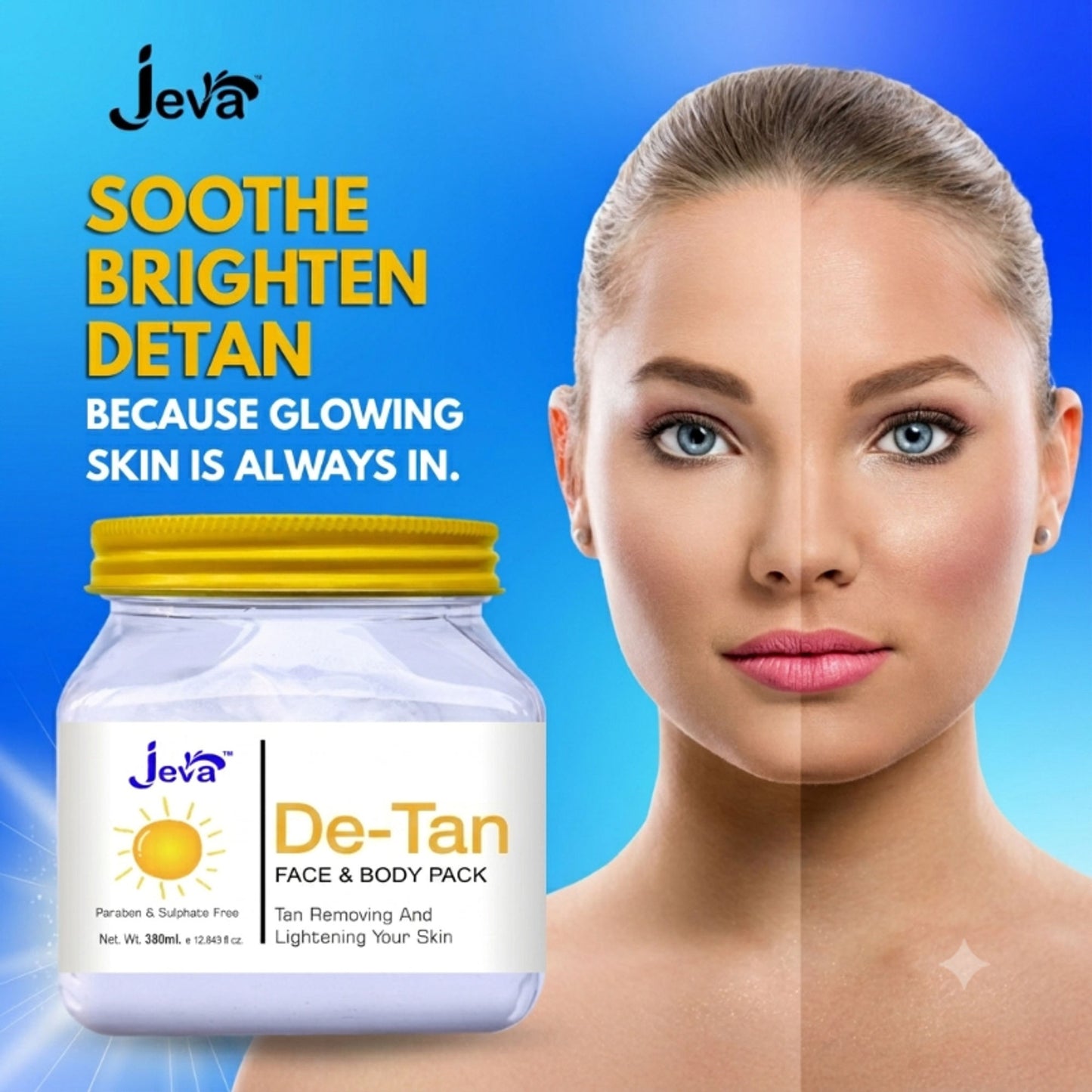 Jeva De -Tan Face Pack - Tan Removal, Brightening & Radiance-Boosting Gel