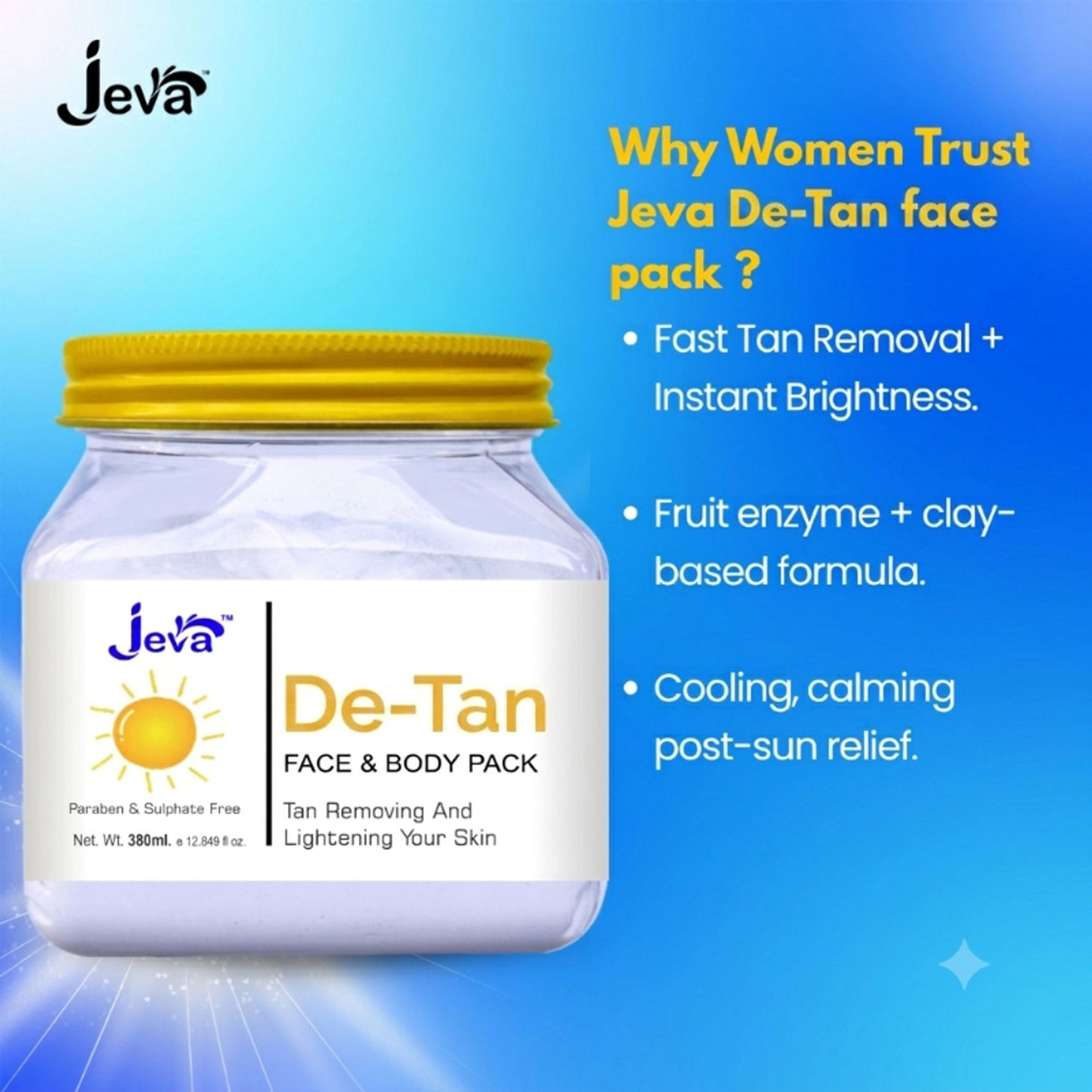 Jeva De -Tan Face Pack - Tan Removal, Brightening & Radiance-Boosting Gel