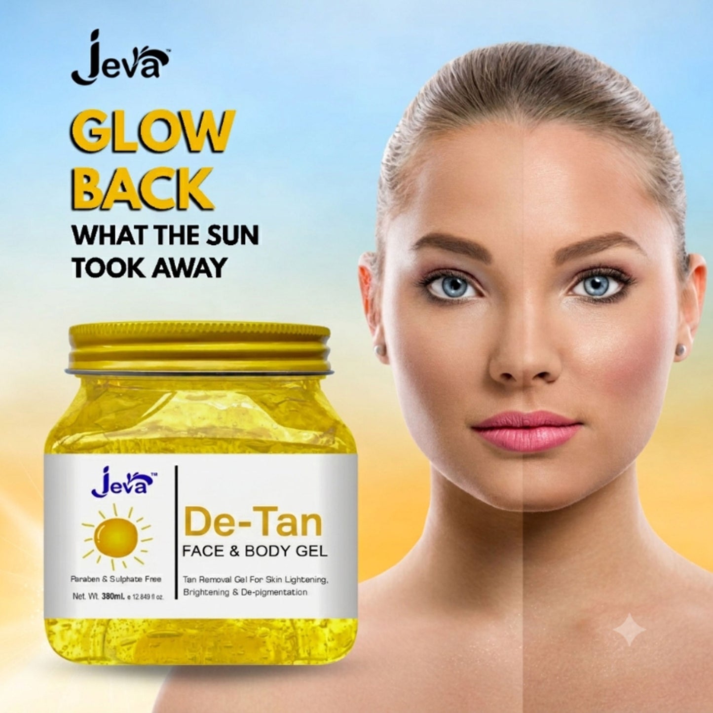 Jeva De-Tan Gel - Brightening & Pigmentation Reducing Gel for Radiant Skin