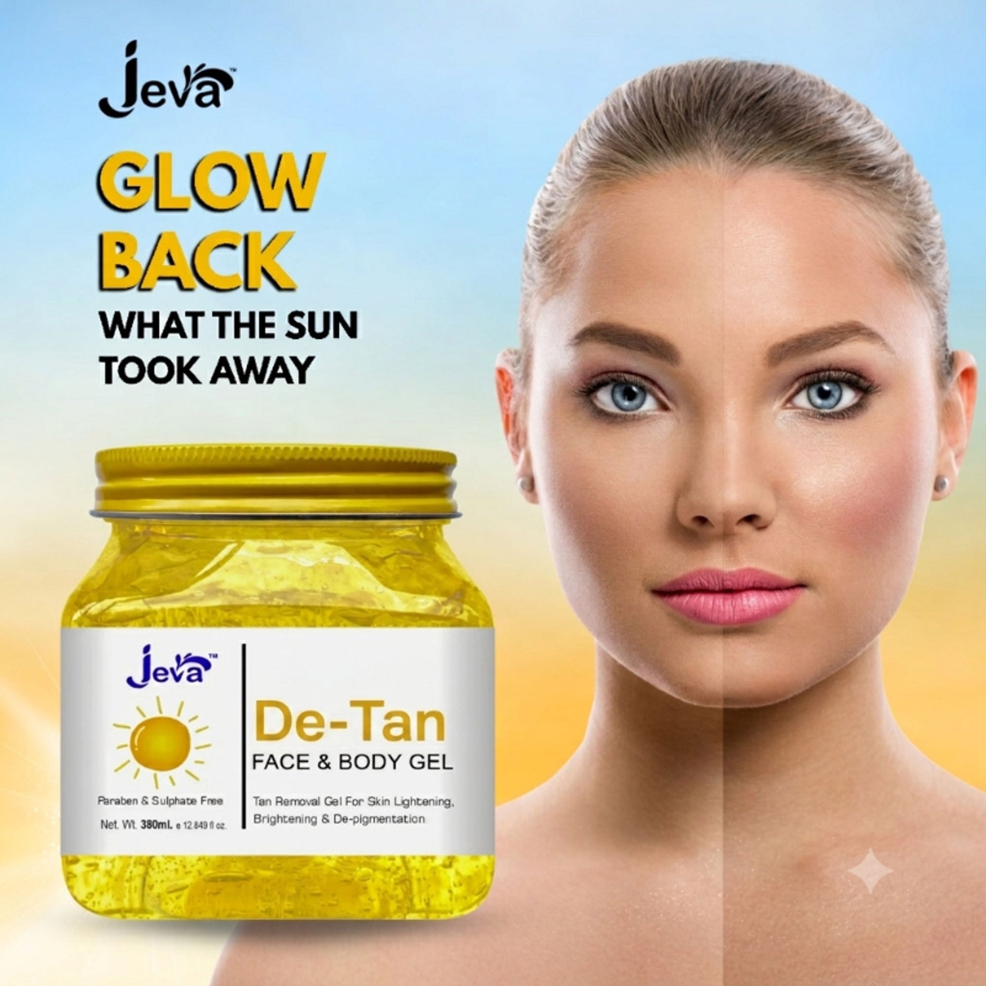 Jeva De-Tan Gel - Brightening & Pigmentation Reducing Gel for Radiant Skin