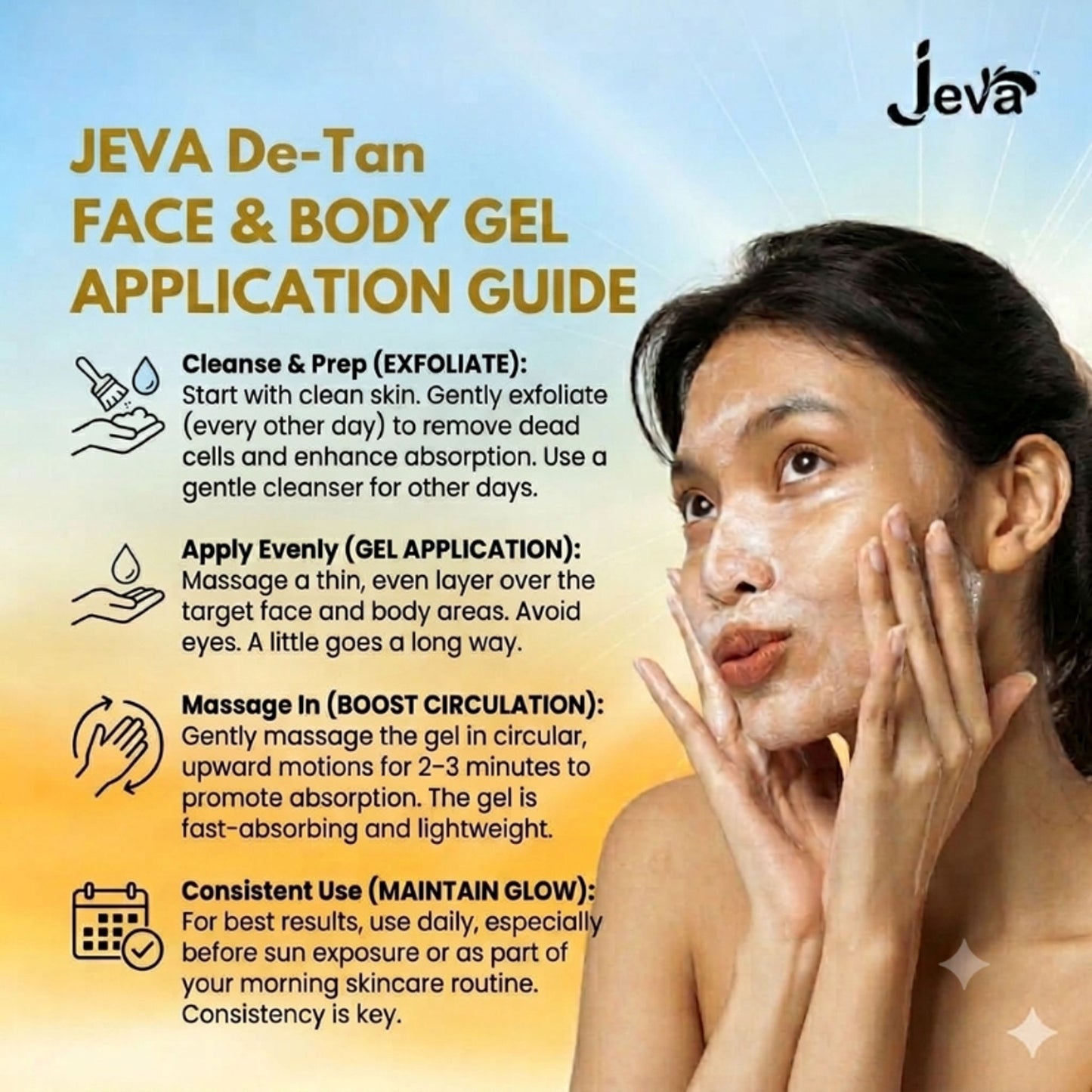 Jeva De-Tan Gel - Brightening & Pigmentation Reducing Gel for Radiant Skin