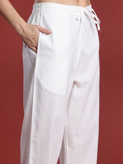 Indyancart IE Floral Printed Sequinned Pure Cotton Kurta with Trousers & With Dupatta