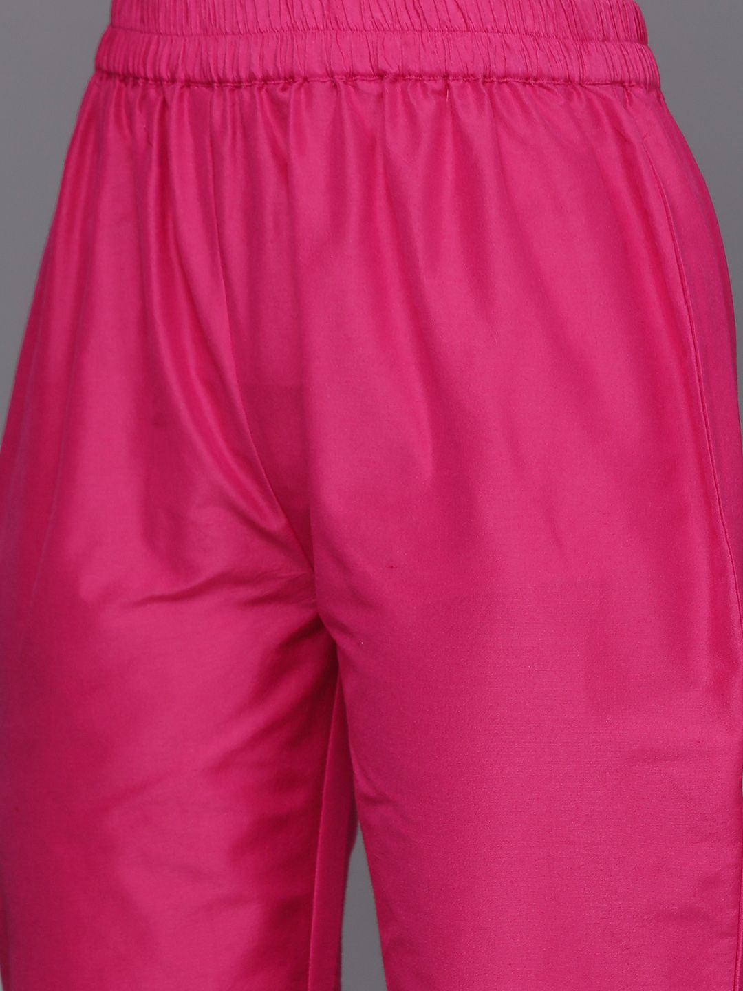 Indyancart VA Women's Fuchsia Bandhani Printed Regular Gotta Patti Kurta with Trousers & With Dupatta
